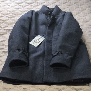 Norwegian Wool Down Filled Wool & Cashmere Blue Herringbone Car Coat